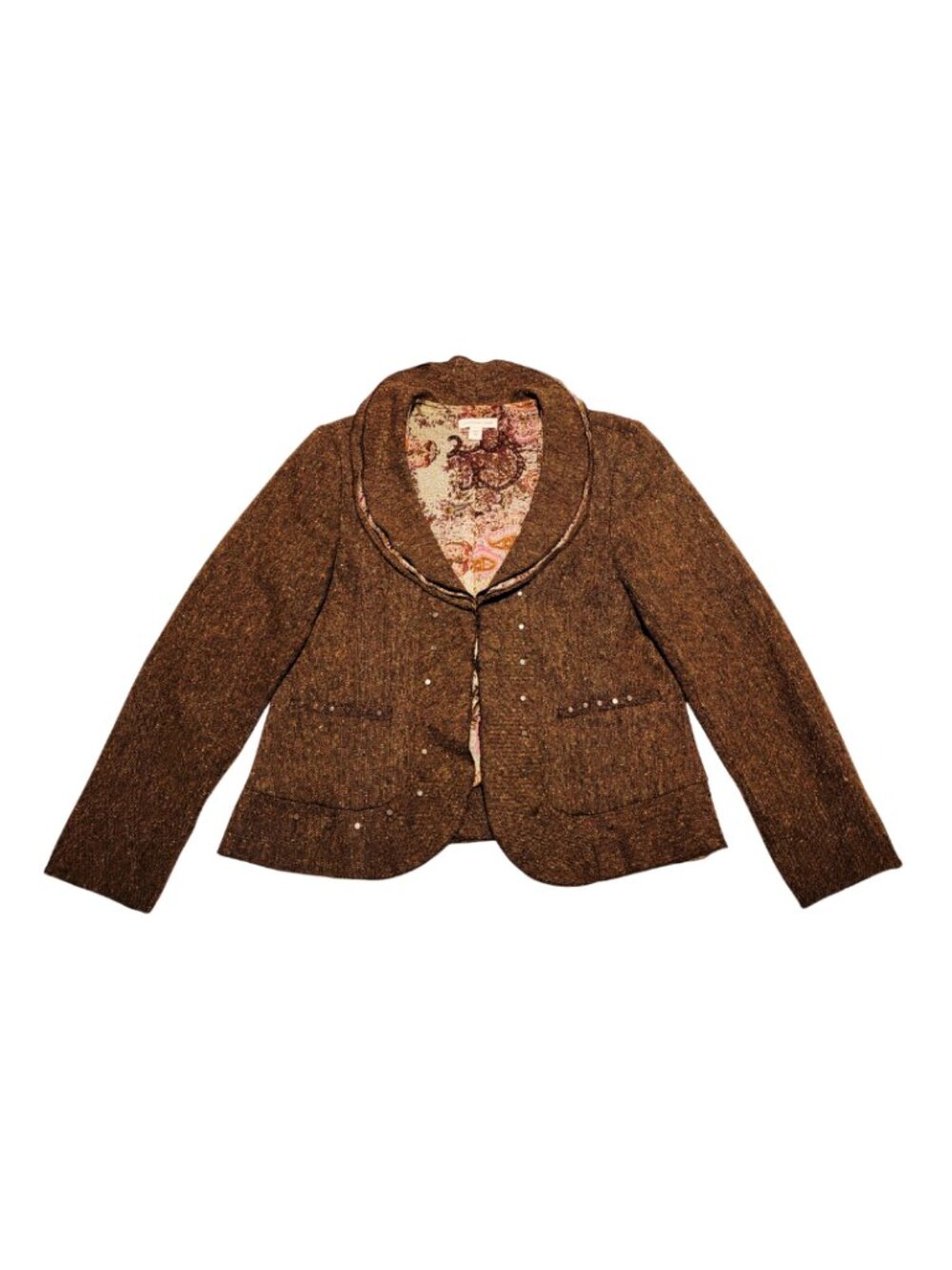 Vintage Women’s Brown Academia Tweed Coldwater Creek Blazer Jacket (Size 12)